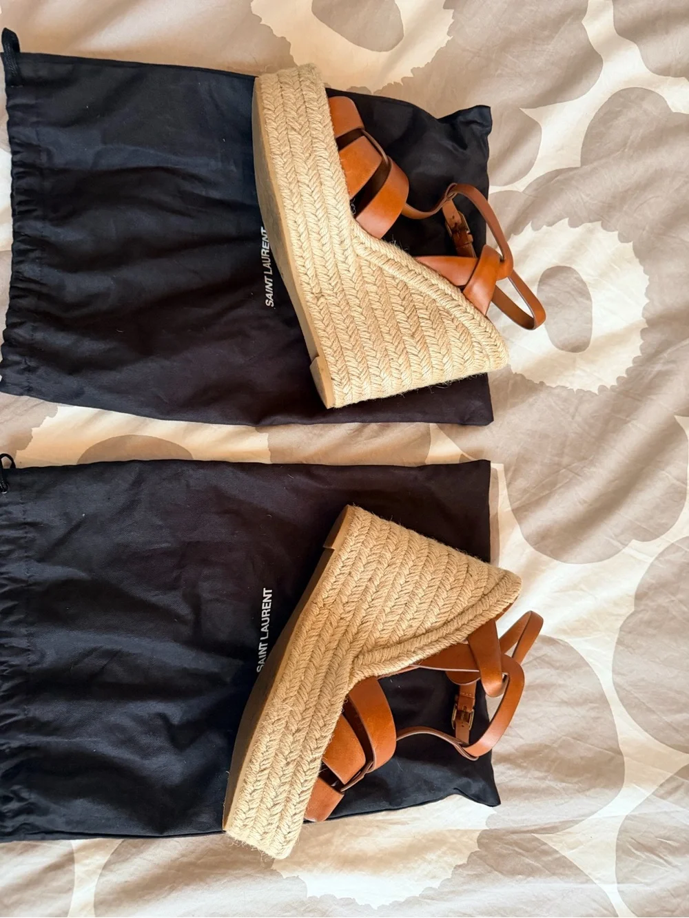 Saint Laurent Brown Leather Espadrille Wedge Sandals